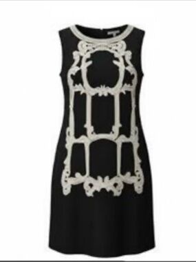 Molly Bracken Black Mini Dress with Cream Baroque Motif
